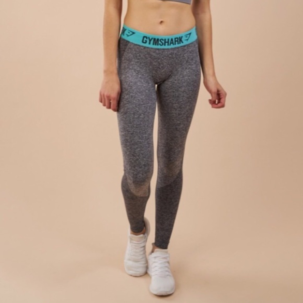 Gymshark Flex Leggings Charcoal Marl/Turquoise - S